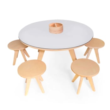 FREE INSPIRATION - Tavolo da disegno multiuso in legno XXL D90 cm e 4 sgabelli