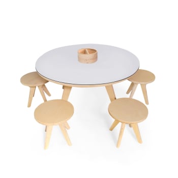 Mesa de dibujo polivalente XXL de madera D90 cm + 4 taburetes