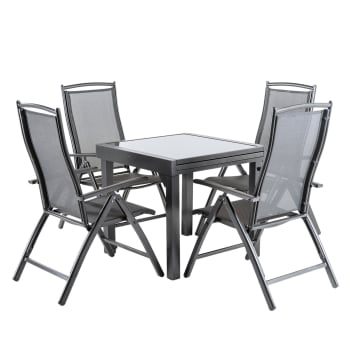 Conjunto mesa aluminio extensible 80 a 160 y 4 sillones reclinables