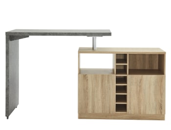 Poly - Table de bar  effet bois et béton  pivotante 126 à 191cm