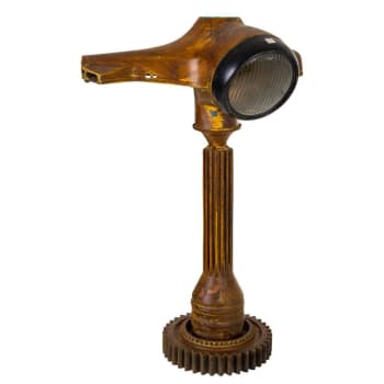 Lámpara de mesa de madera acabado artesanal Marrón