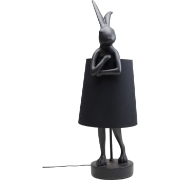 Animal - Lampe lapin en polyrésine noire et abat-jour en lin noir H68