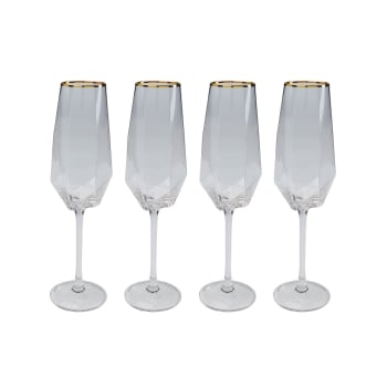 Diamond - Lot de 4 - Flûte à champagne en verre bord doré