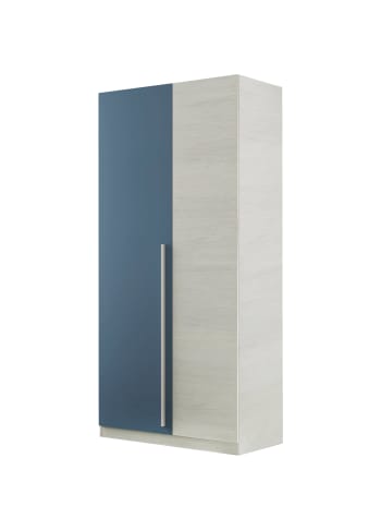 Abilene - Garde-robe 2 portes battantes effet bois blanc et bleu