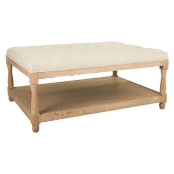 HOMCOM Panca Fondo Letto Con Design A Bottoni, Panca Imbottita In Tessuto Effetto Lino E Legno, 141x44x65 Cm, Beige
