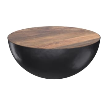 Tajy - Table basse ronde en bois massif et métal D90 cm