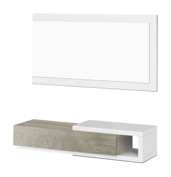 Mcallen - Meuble d'entrée avec miroir effet bois blanc et chêne