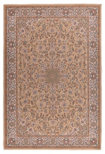 DOLNA - Tapis d'orient floral, tissé, laine naturelle sable 080x150 cm