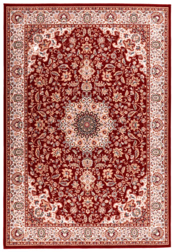 DOLNA - Tapis d'orient floral, tissé, laine naturelle rouge 050x080 cm
