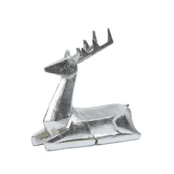 Noël - Statue cerf assis décoratif en polyrésine argenté L21