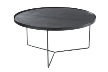 Linette - Table basse ronde moderne bois et métal