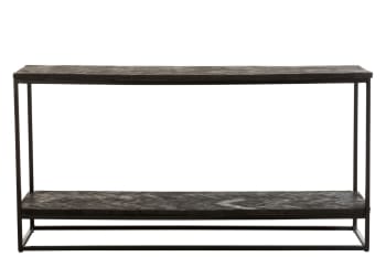 Caia - Console à double plateau en bois de manguier noir et métal L160