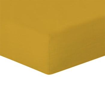 Hortense - Drap housse lin lavé  160x200x30 jaune moutarde