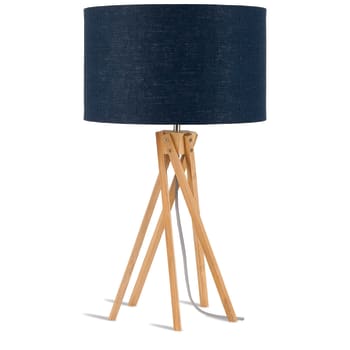 Kilimanjaro - Lampe de table bambou abat-jour lin bleu denim, h. 59cm