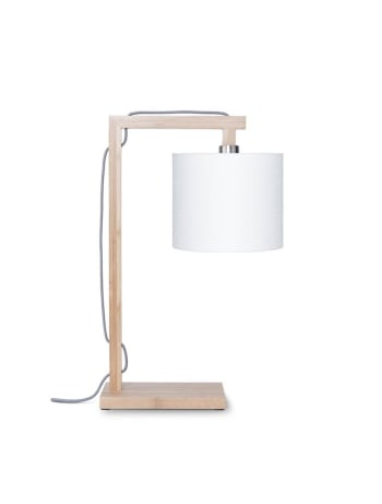 Lampe Pied en Bambou Abat-jour Blanc Bahi H 55 cm - Lampe à poser -  Décomania