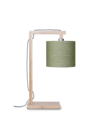 Himalaya - Lampe de table bambou abat-jour lin vert for√™t, h. 47cm