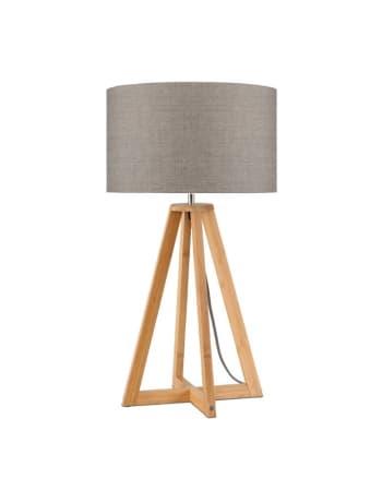 Everest - Lampe de table bambou abat-jour lin lin fonc√©, h. 59cm