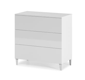 VERA - Commode 3 tiroirs couleur blanc brillant, longueur80 cm