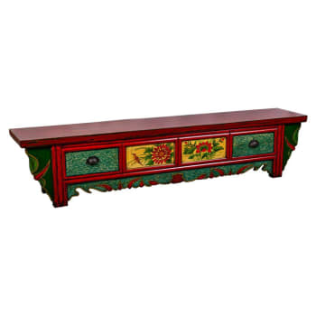 Mueble bajo de madera acabado artesanal Rojo 157x32x42h cm