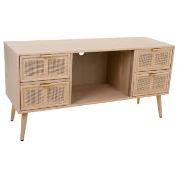 Mueble bajo de madera y rejilla Marrón 120x42x60h cm