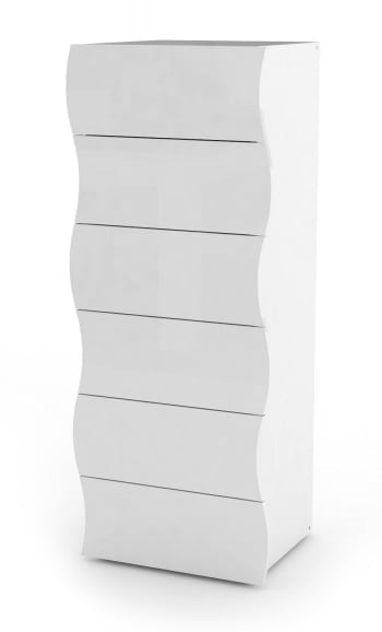 Matteo - Commode 6 tiroirs effet bois blanc brillant 50x40h122 cm