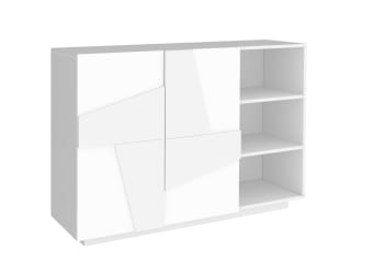 Salvo - Armoire avec 2 portes effet bois blanc brillant 121x38h86 cm