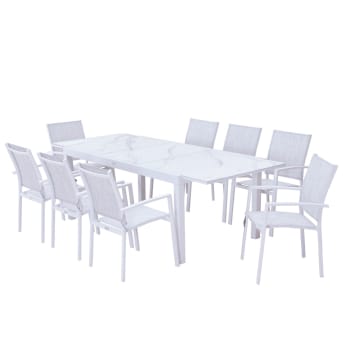Ania - Table de jardin 8 personnes en aluminium et en verre effet marbre