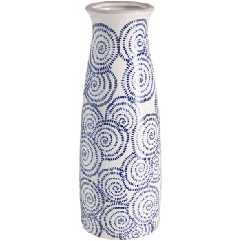 Oceania - Jarrón decorativo de cerámica blanca y azul h37