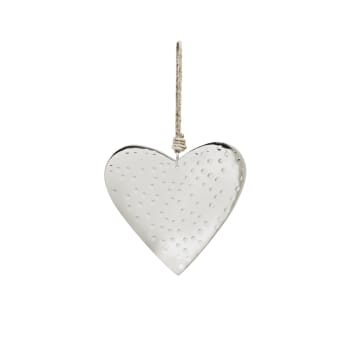 Noël - Suspension décorative coeur en aluminium argentée H9
