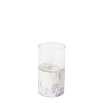 MARNO - Photophore décoratif en grès blanc et violet H18