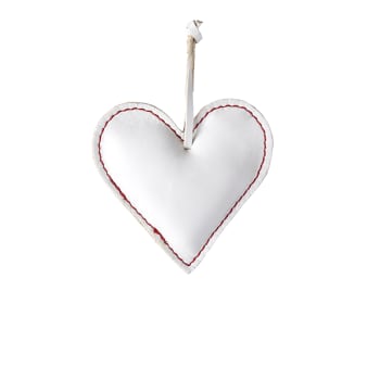 Noël - Suspension décorative coeur en cuir blanc L12
