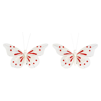 Noël - Set de 2 papillons à clipser blancs et rouges H12