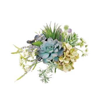 Bouquet de succulentes et eucalyptus artificiel vert et blanc H33