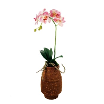 Orchidée en pot artificielle blanche et rose H48