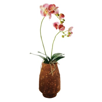 Orchidée en pot artificielle blanche et rose H63