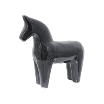 Statua di cavallo in pietra arenaria blu scuro e nera H26