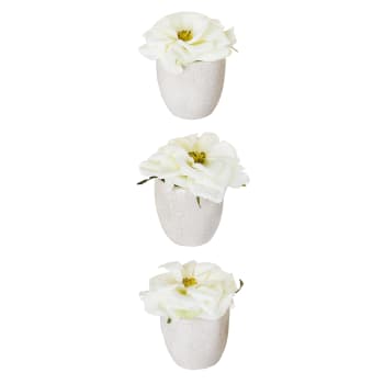 Set de 3 roses en pot artificielles blanches D8