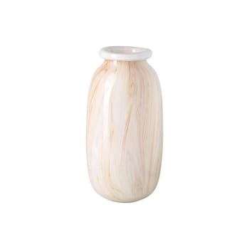 Tosca - Vaso decorativo in vetro soffiato color beige polvere H31