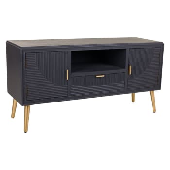 Mueble TV Boston metal negro madera acacia natural 165x45x50