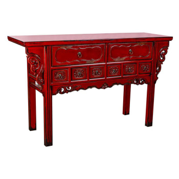 Recibidor de madera acabado artesanal Rojo 144x45x87h cm