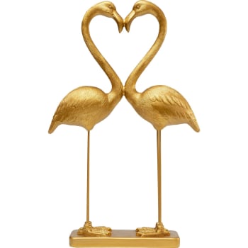 Flamingo love - Estatuilla de pareja con corazón de flamenco en poliresina dorada H63