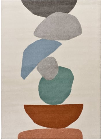 ASHLEY - Alfombra geométrica con formas orgánicas multicolor, 80X150 cm