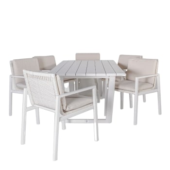 Conjunto mesa 170x90cm y sillas jardín 6 plazas madera y cuerda - Riviera