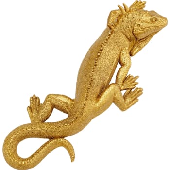 Lizard - Déco murale iguane en polyrésine dorée 31x11