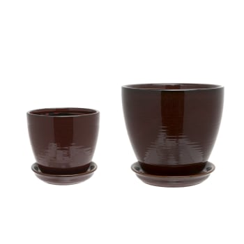 Set de 2 cache-pots décoratifs avec soucoupes marron H27