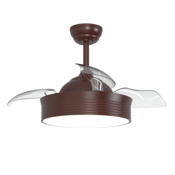 BOMBAY S - Ventilador de techo con luz LED marrón 3 palas retráctiles 90cm