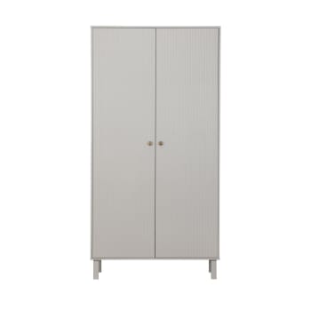 Madu - Armoire 2 portes 1 tiroir en bois H195cm gris clair