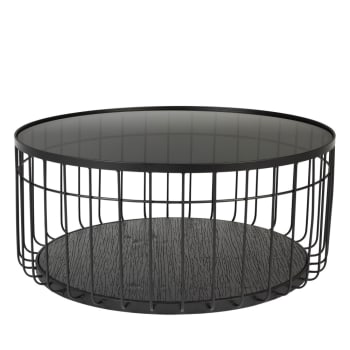 Lance - Table basse ronde en verre et métal D80cm noir