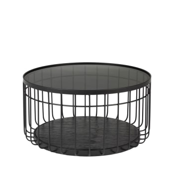 Lance - Table basse ronde en verre et métal D60cm noir