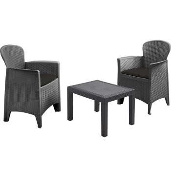 Salon de jardin gris 2 fauteuils et 1 table